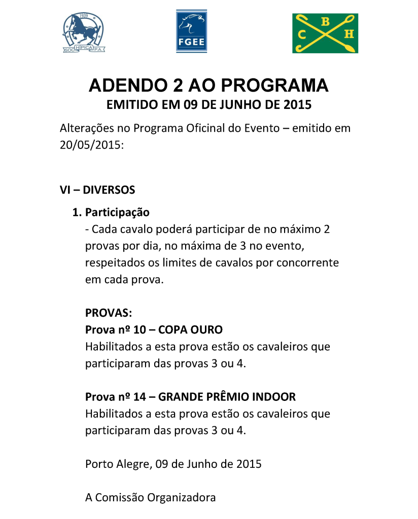 ADENDO 2 AO PROGRAMA INDOOR 2015